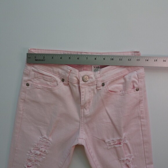 VIP JEANS Women's Skinny Jeans Distressed Denim Slim Stretch Pink Juniors 3/4 - Picture 10 of 12